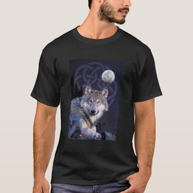 Night Wolf with Celtic Knot T-Shirt (Front)