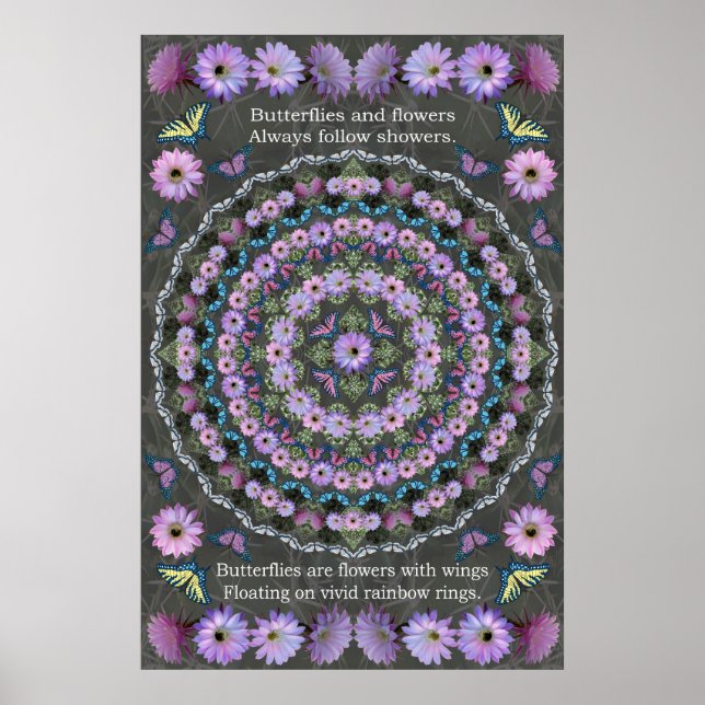 Nightblooming Mandala with Butterflies Poster (Front)