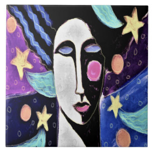 Nightfall Abstract Digital Painting Ceramic Tile