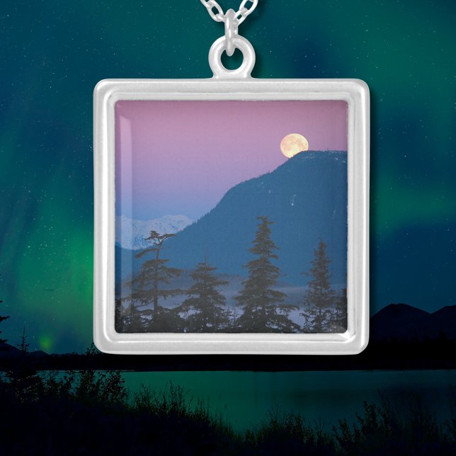 Nightfall in Alaska Silver Plated Necklace (Nightfall in Alaska Square Silver Plated Necklace)