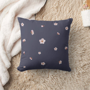 Nightfall Navy Cherry Blossom Floral Pattern Throw Pillow