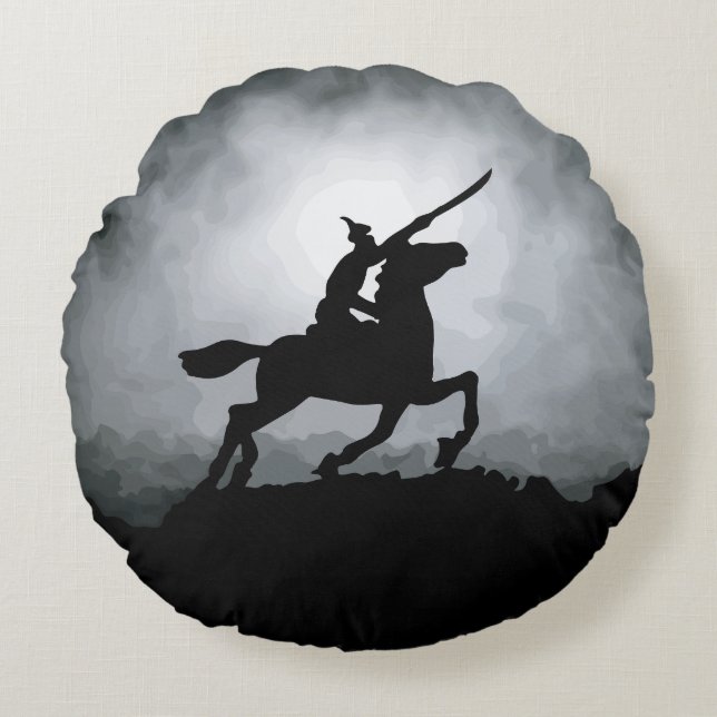 Nightfall Triumph: Knight in Fog Round Pillow (Front)