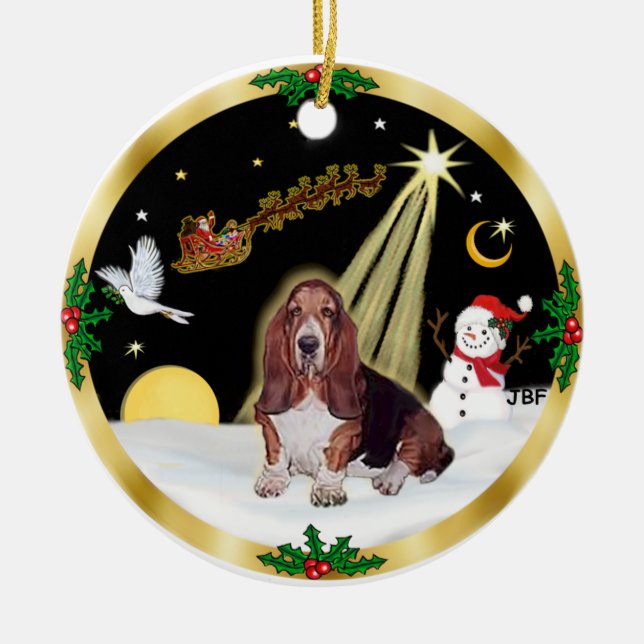NightFlight-  Basset Hound Ceramic Ornament (Front)