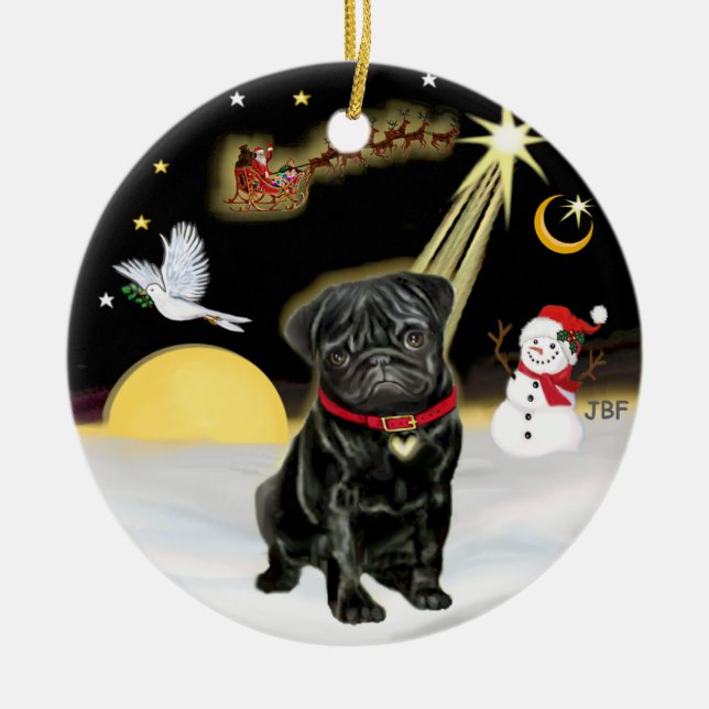 NightFlight-  Black Pug (#13) Ceramic Ornament (Front)