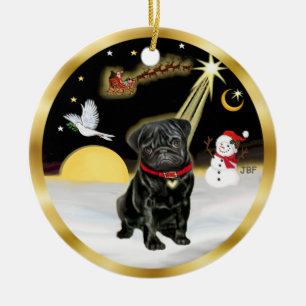 NightFlight- Black Pug (#13) Ceramic Ornament