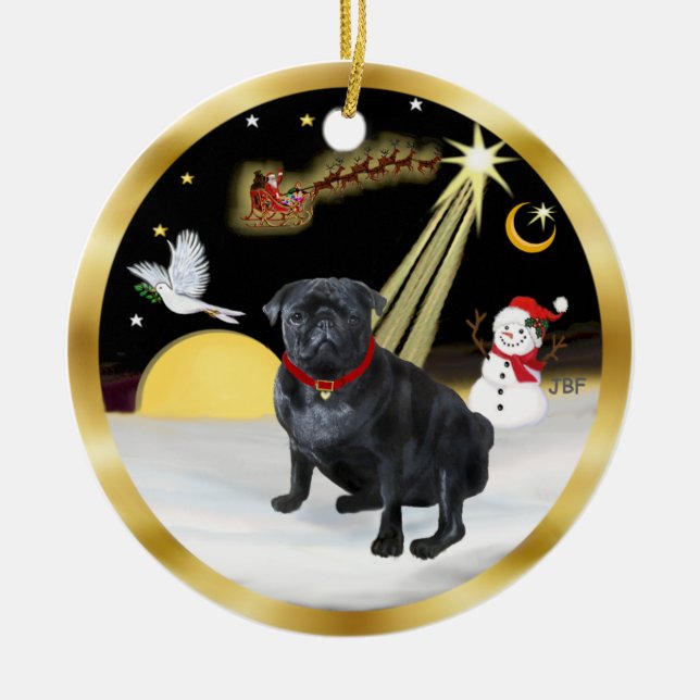 NightFlight-  Black Pug (K) Ceramic Ornament (Front)