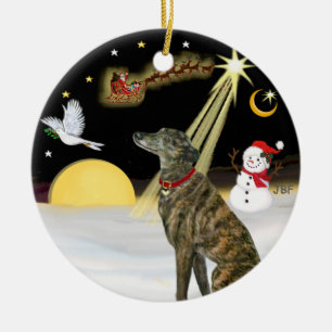 NightFlight- Brindle Greyhound Ceramic Ornament