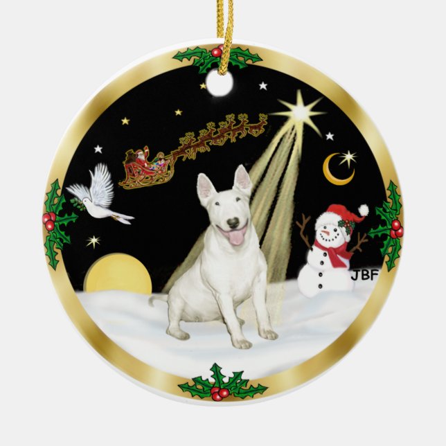 NightFlight-  Bull Terrier Ceramic Ornament (Front)