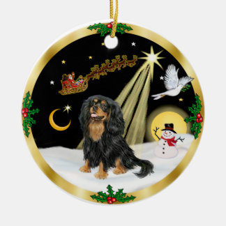 NightFlight- Cavalier King Charles (black-tan) Ceramic Ornament