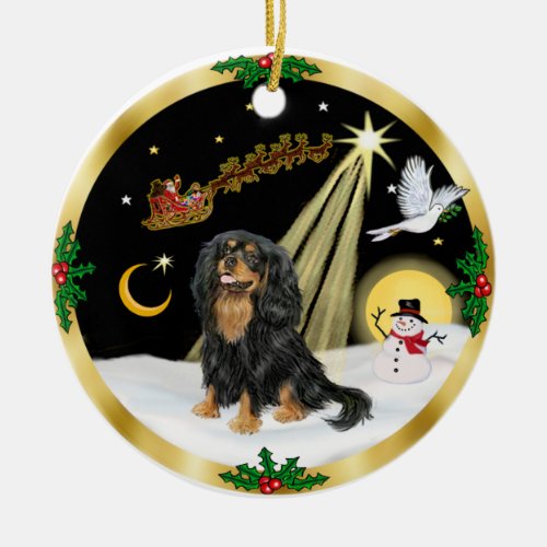 NightFlight_  Cavalier King Charles black_tan Ceramic Ornament