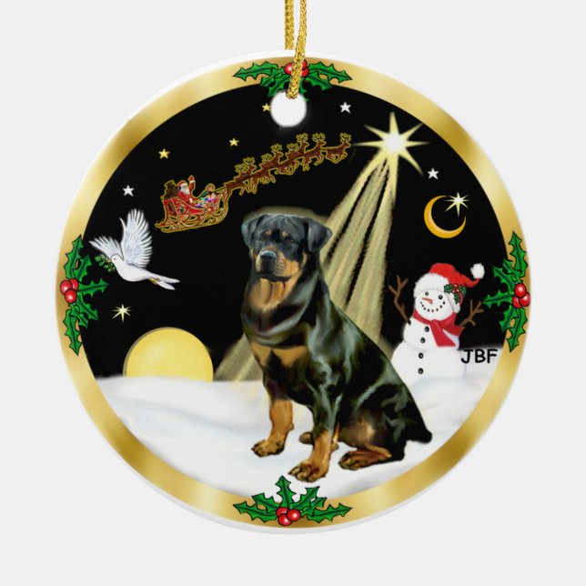 NightFlight-  Rottweiler Ceramic Ornament (Front)