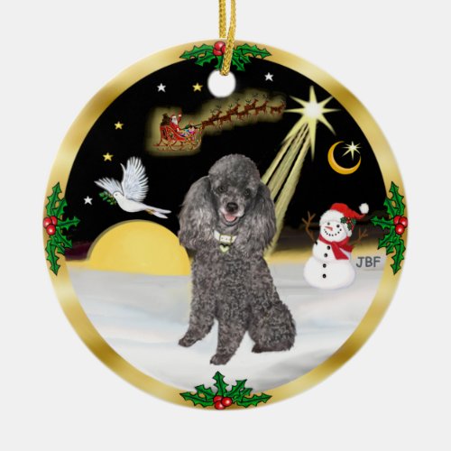 NightFlight_  Silver Miniature or Toy Poodle Ceramic Ornament