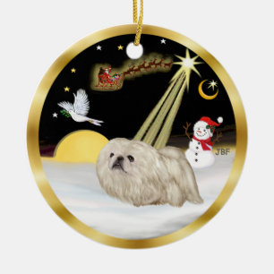 NightFlight- White Pekingese Ceramic Ornament