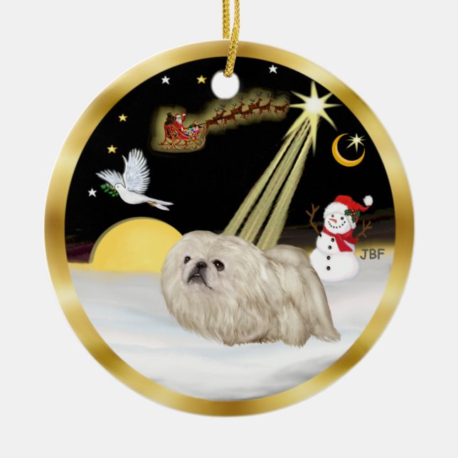 NightFlight-  White Pekingese Ceramic Ornament (Front)