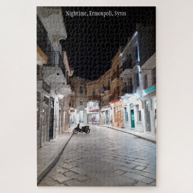 Nightime, Ermoupoli, Syros, Greece. Personalised Jigsaw Puzzle (Vertical)