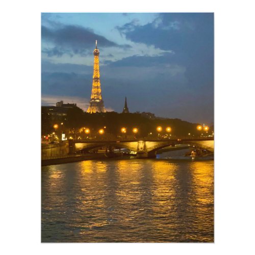 Nightime in Paris France Photo Print