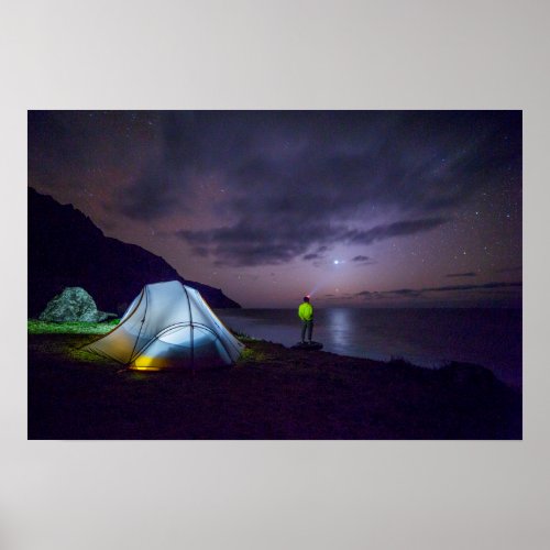 nightime wilderness camping surreal fantasy poster