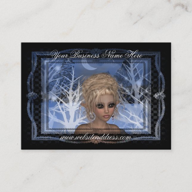Nightime Winter Elf Fantasy Business Card (Front)