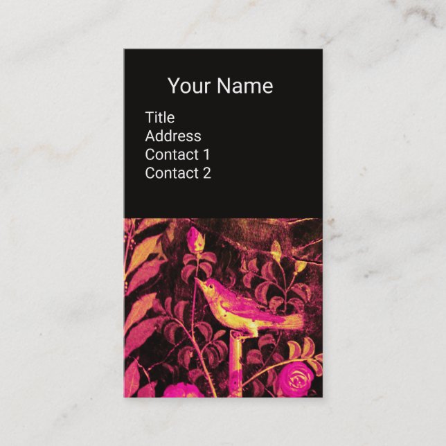 NIGHTINGALE AND ROSES MONOGRAM Pink Black Floral Business Card (Front)