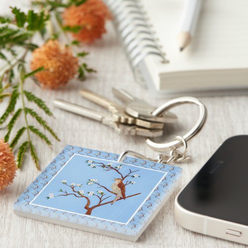 Nightingale Tiled Keychain With White Frame
