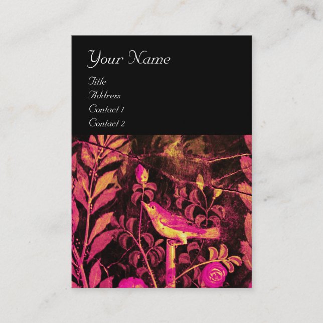 NIGHTINGALE WITH ROSES MONOGRAM ,Pink Black Gold Business Card (Front)