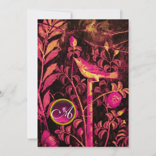 NIGHTINGALE WITH ROSES MONOGRAM Pink Black Gold Invitation