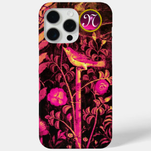 NIGHTINGALE WITH ROSES MONOGRAM, Pink Black Yellow iPhone 15 Pro Max Case