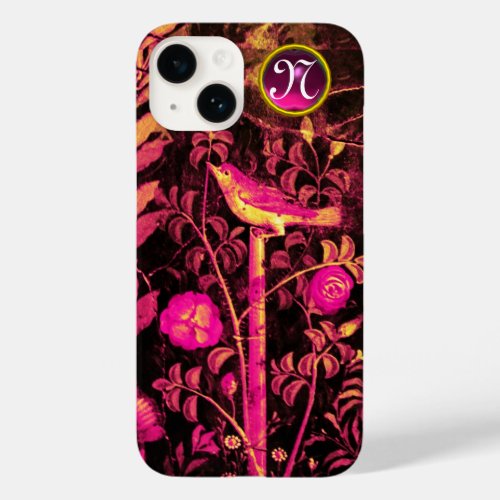 NIGHTINGALE WITH ROSES MONOGRAM Pink Black Yellow Case_Mate iPhone 14 Case