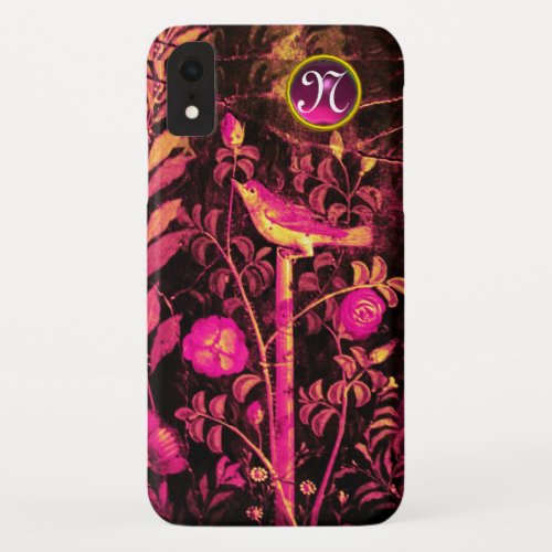 NIGHTINGALE WITH ROSES MONOGRAM Pink Black Yellow iPhone XR Case