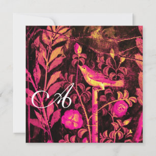 NIGHTINGALE WITH ROSES MONOGRAM, Pink Black Yellow Invitation