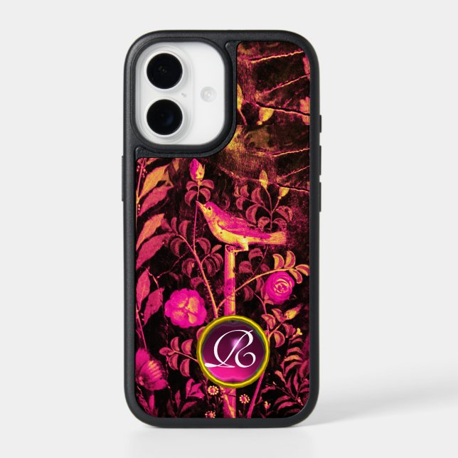 NIGHTINGALE WITH ROSES MONOGRAM, Pink Black Yellow Otterbox iPhone Case (Back)
