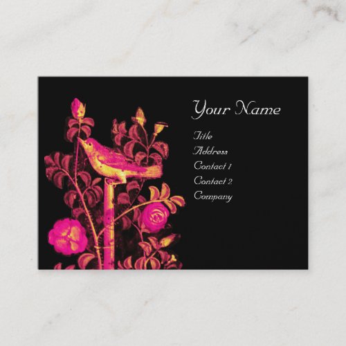 NIGHTINGALE WITH ROSES MONOGRAM Pink Gold Black Business Card