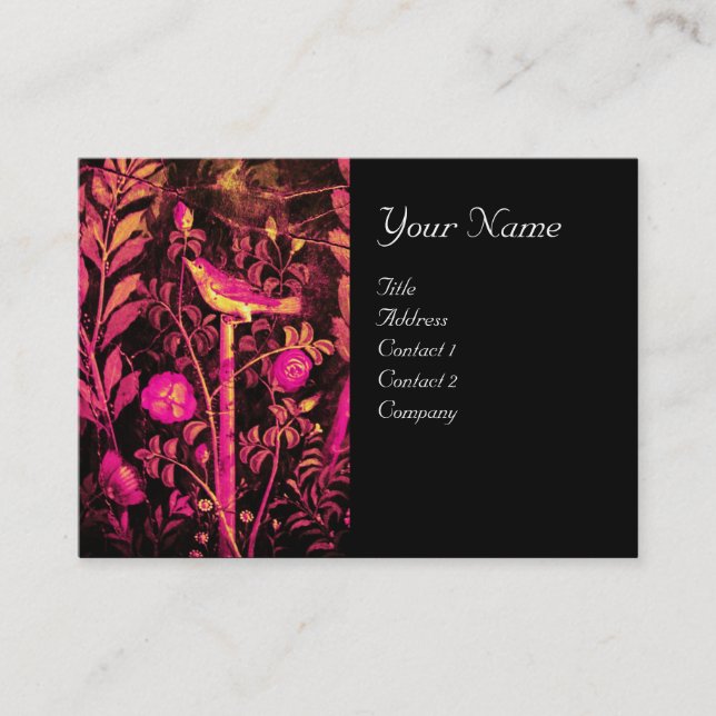 NIGHTINGALE WITH ROSES MONOGRAM ,Pink Yellow Black Business Card (Front)