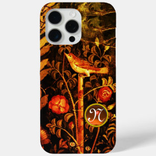 NIGHTINGALE WITH ROSES MONOGRAM, Red Black Yellow iPhone 15 Pro Max Case