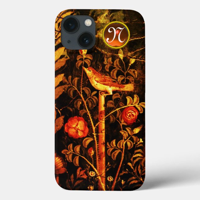 NIGHTINGALE WITH ROSES MONOGRAM, Red Black Yellow Case-Mate iPhone Case (Back)