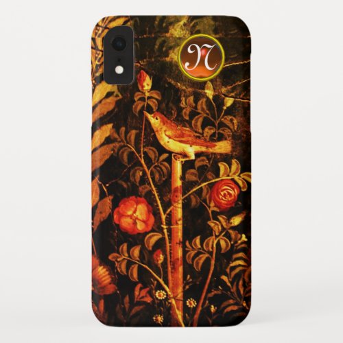 NIGHTINGALE WITH ROSES MONOGRAM Red Black Yellow iPhone XR Case