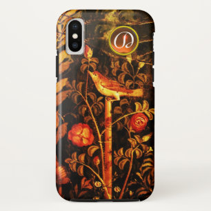 NIGHTINGALE WITH ROSES MONOGRAM, Red Black Yellow iPhone XS Case