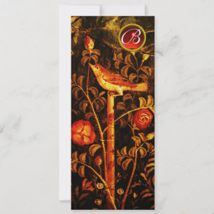 NIGHTINGALE WITH ROSES MONOGRAM, Red Black Yellow Invitation