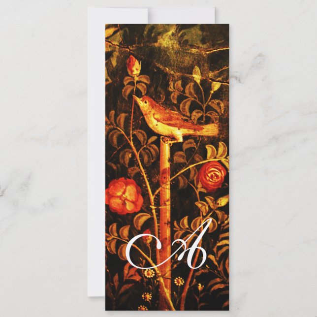 NIGHTINGALE WITH ROSES MONOGRAM, Red Black Yellow Invitation (Front)