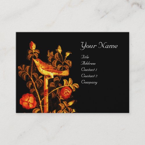 NIGHTINGALE WITH ROSES MONOGRAM  Red Gold Black Business Card