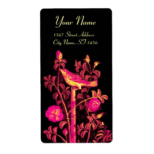 NIGHTINGALE WITH ROSES , Pink Fuchsia Black Yellow Label (Front)