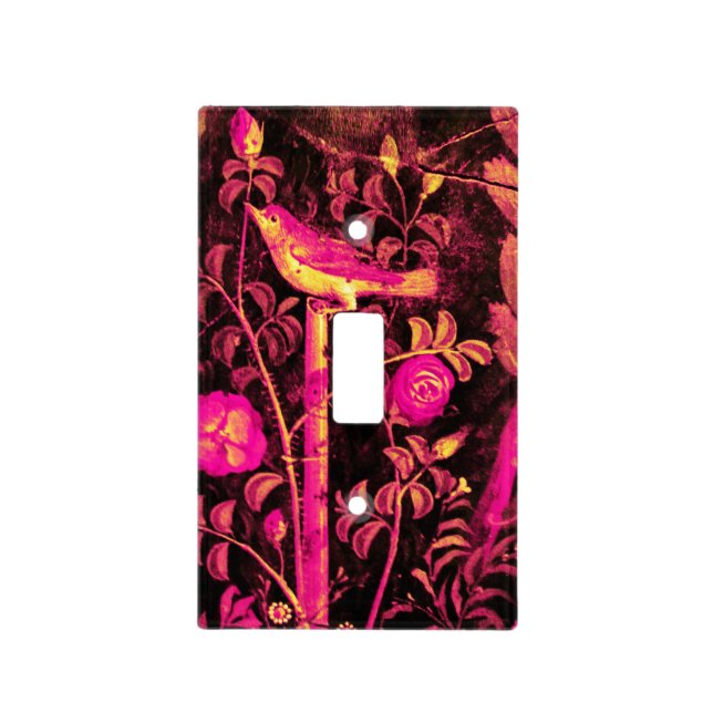 NIGHTINGALE WITH ROSES ,Pink Fuchsia Black Yellow Light Switch Cover (Front)