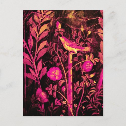 NIGHTINGALE WITH ROSES Pink Fuchsia Black Yellow Postcard