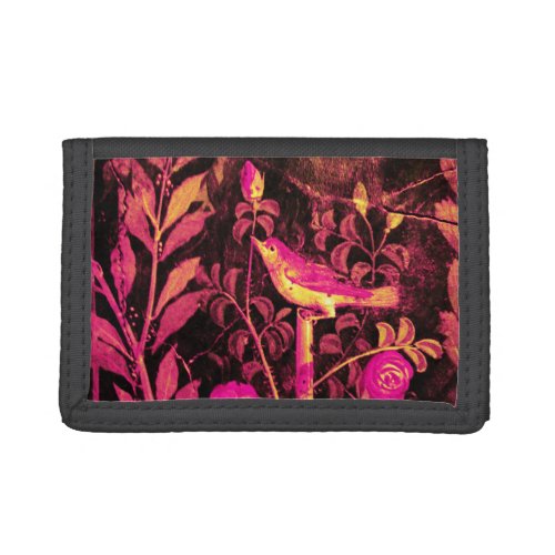 NIGHTINGALE WITH ROSES Pink Fuchsia Black Yellow Trifold Wallet