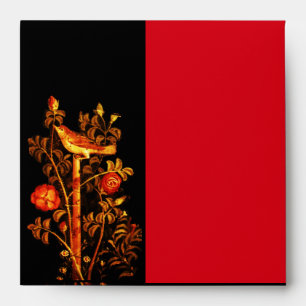 NIGHTINGALE WITH ROSES , Red Black Gold Envelope