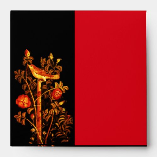 NIGHTINGALE WITH ROSES  Red Black Gold Envelope