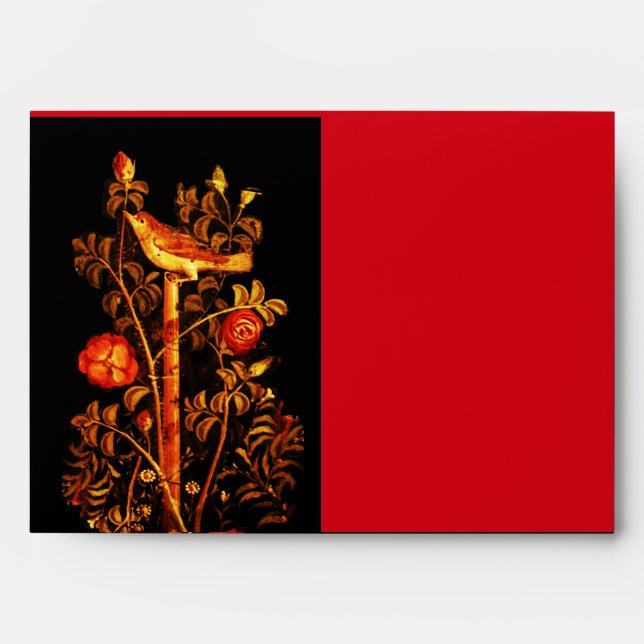 NIGHTINGALE WITH ROSES, Red Black Gold Envelope (Front)