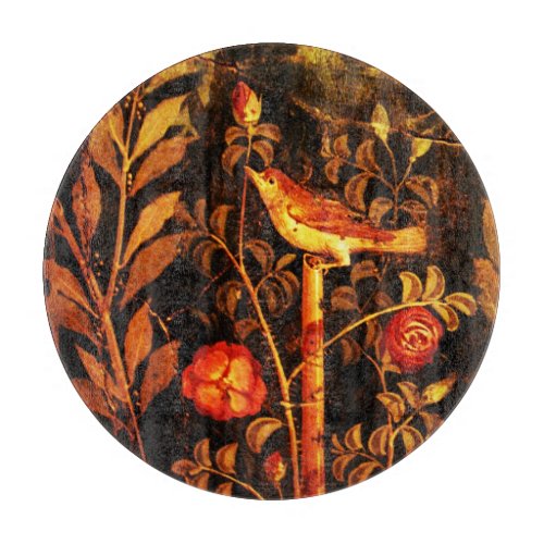 NIGHTINGALE WITH ROSES Red Black Yellow Cutting Board
