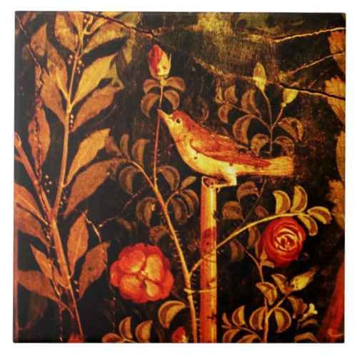 NIGHTINGALE WITH ROSES Red Black Yellow Pompeii Ceramic Tile