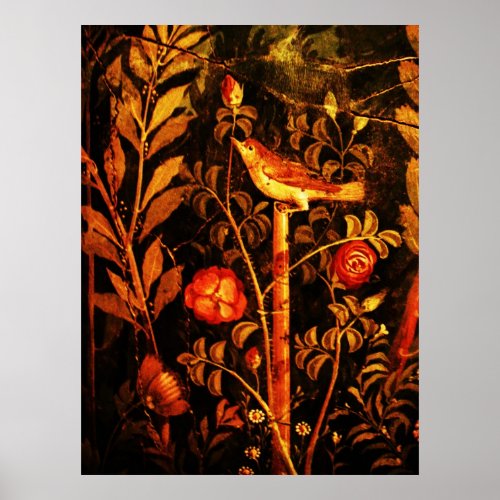 NIGHTINGALE WITH ROSES Red Black Yellow Poster